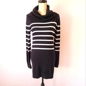 MICHAEL Michael Kors Black Striped Lightweight Cowl Neck Sweater Mini Dress Sz M